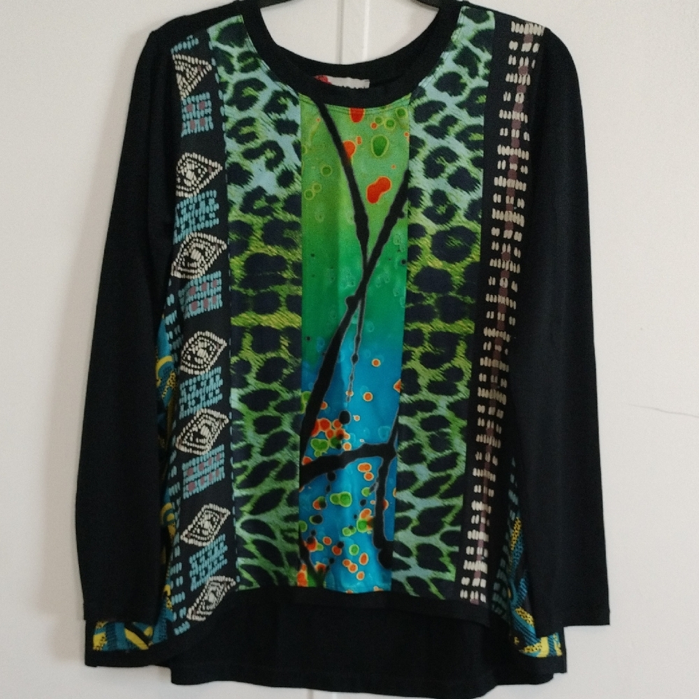 Harari Jarvis Patch Long Sleeves Multicolor Print Blouse Size S